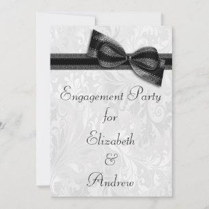 Engagement Party White Damask and  Faux Bow Invitation