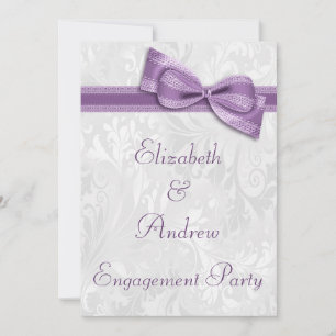 Engagement Party White Damask and Faux Bow Invitation