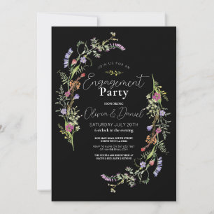 Engagement Party Wildflowers Floral Ditsy Dark Invitation