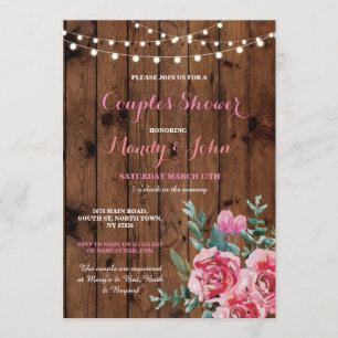 Engagement Party Wood Flower Floral Pink Invite