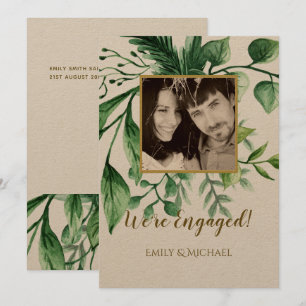 Engagement Photo Announcement Cards Modern Leaves