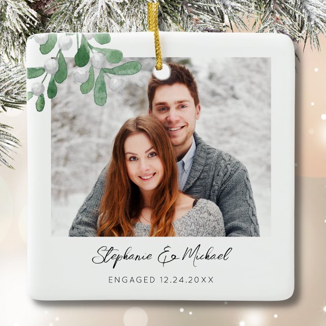 Engagement Photo Christmas Ceramic Ornament (Creator Uploaded)