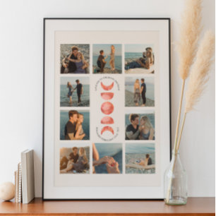 Engagement Photo Collage Minimalist Moon Phases Poster