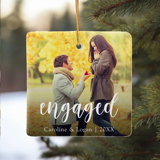 Engagement Photo | Engaged Holiday Keepsake Ceramic Ornament (Creator Uploaded)