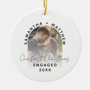 Engagement Photo First Christmas Engaged Couples Ceramic Ornament