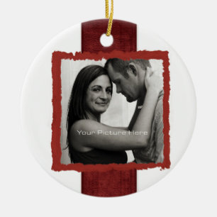 Engagement Photo Rustic Christmas Wedding Ceramic Ornament