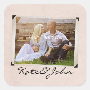 Engagement Photo Rustic Vintage Wedding Square Sticker