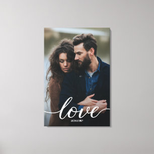 Engagement Photo with names Portrait Love Script Canvas Print