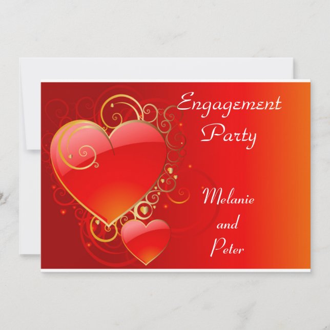 Engagement red Heart  Invitation (Front)