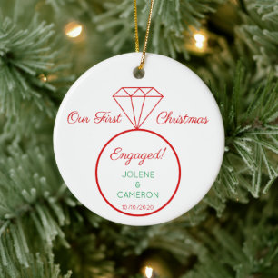 Engagement Ring Front and Striped Back Ornament