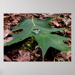 Engagement Ring on a Green Oak Leaf Poster