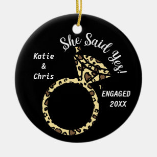 engagement ring, Personalised name and date Ceramic Ornament