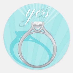 Engagement Ring "Yes" - blue Classic Round Sticker