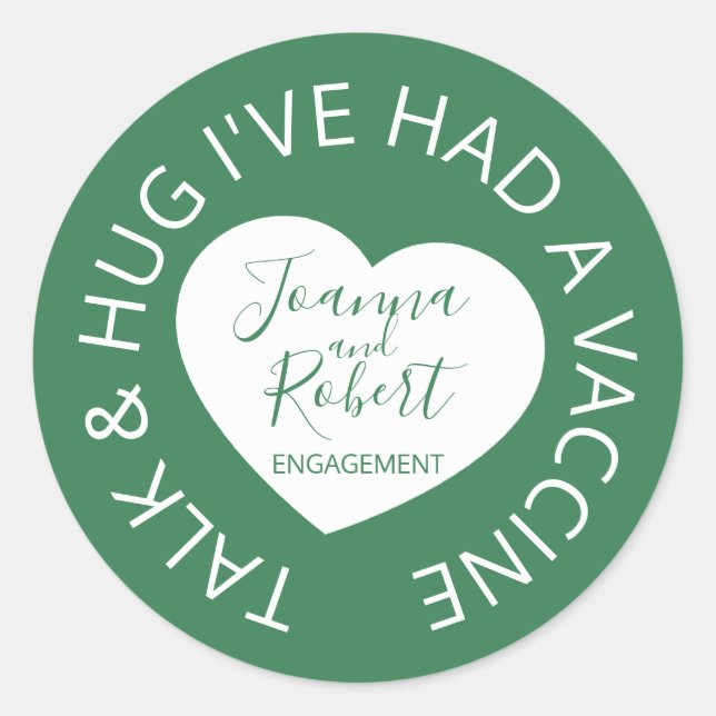Engagement social distancing guest green heart classic round sticker (Front)
