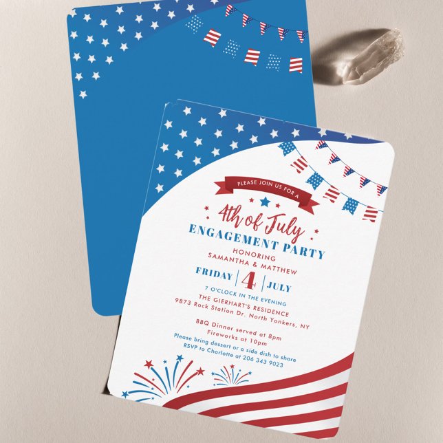 Engagement Summer Party Red White Blue 4th July Invitation (Elegant 4th of July Engagement Party Invitation)