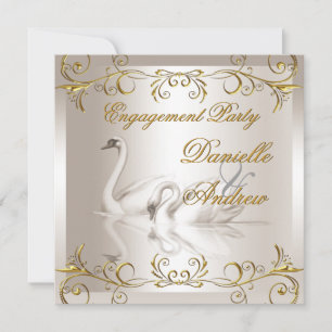 Engagement Swans Gold Sepia Elegant Party Invitation