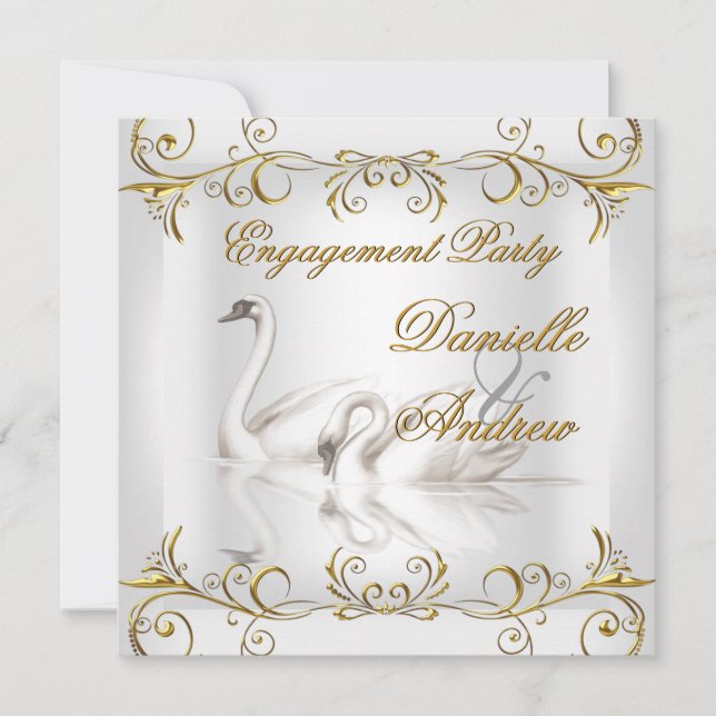 Engagement Swans Gold Sepia Elegant Party Invitation (Front)