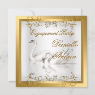 Engagement Swans Gold White Elegant Party Invitation