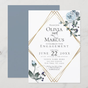 ENGAGEMENT Watercolor Dusty Blue Floral Invitation