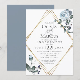 ENGAGEMENT Watercolor Dusty Blue Floral Invitation