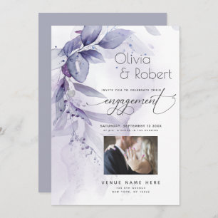 Engagement   Watercolor Dusty Plum Violet Foliage Invitation