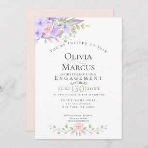 ENGAGEMENT Watercolor Sky Blue Anemone Garden Invitation