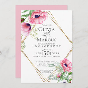 Engagement Watercolour Pink Poppies Invitation