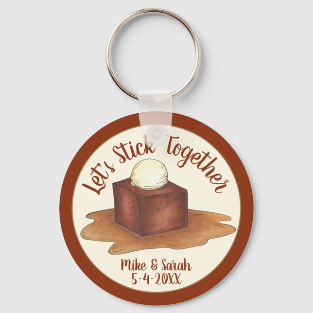 Engagement Wedding Party Sticky Toffee Pudding Key Ring (Front)
