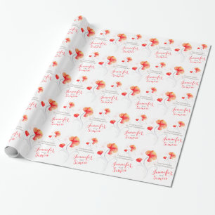 Engagement wildflower orange grey art wrap wrapping paper