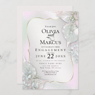 ENGAGEMENT Wispy Pink Shimmery Leaves Invitation