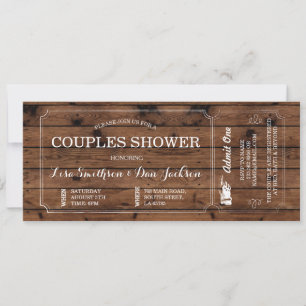 Engagement Wood Rustic Ticket Couple Shower Invitation