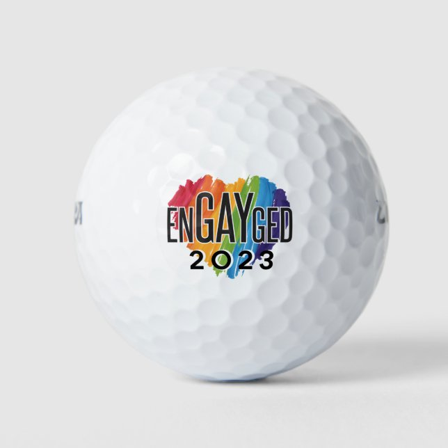 Engayged 2023 Gay Engagement Rainbow LGBTQ Pride Golf Balls (Front)