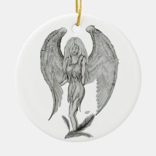 Engel Bleistiftzeichnung Black and white Design Ceramic Ornament