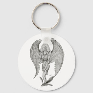 Engel Bleistiftzeichnung Black and white Design Key Ring