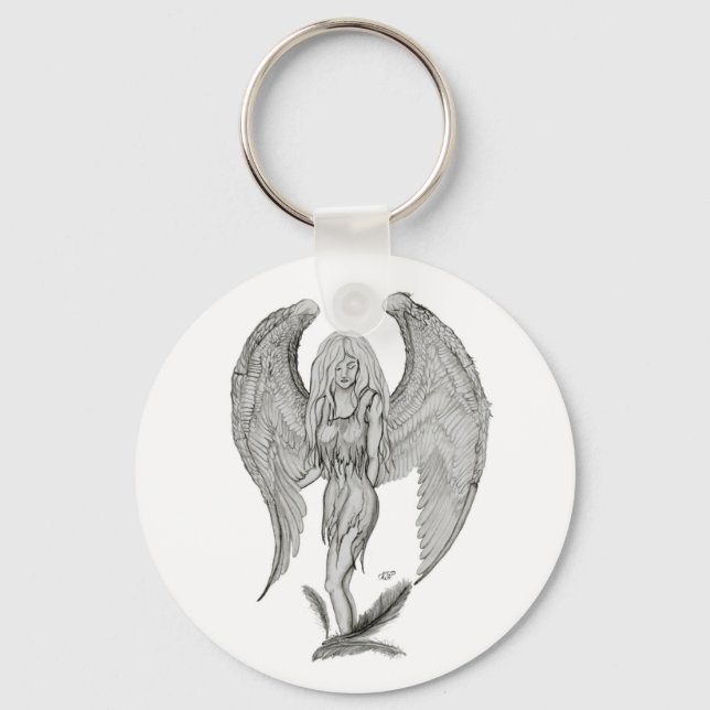 Engel Bleistiftzeichnung Black and white Design Key Ring (Front)
