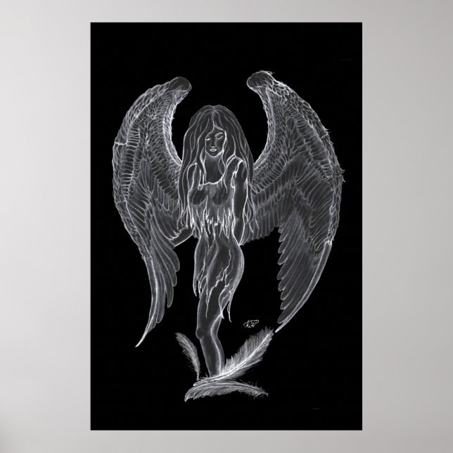 Engel Bleistiftzeichnung Black and white Design Poster (Front)