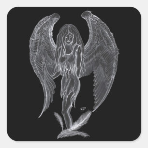 Engel Bleistiftzeichnung Black and white Design Square Sticker