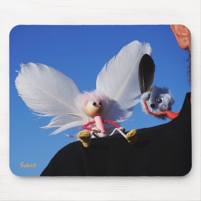 Engel fubby on my shoulder with challenging Monste Mouse Pad (Front)