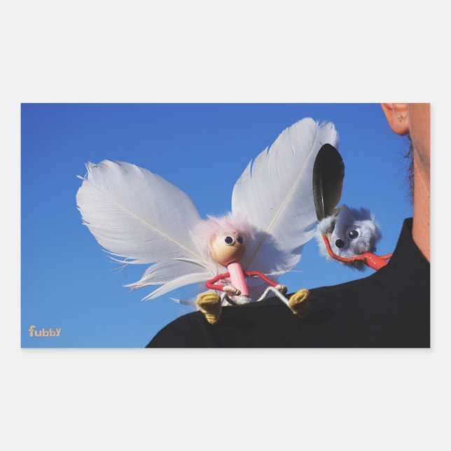 Engel fubby on my shoulder with challenging Monste Rectangular Sticker (Front)