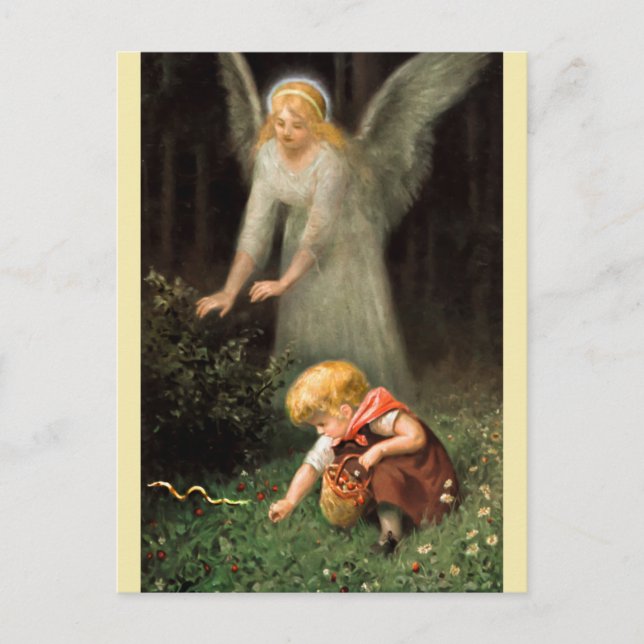 Engel und Mädchen im Wald. Postcard (Front)