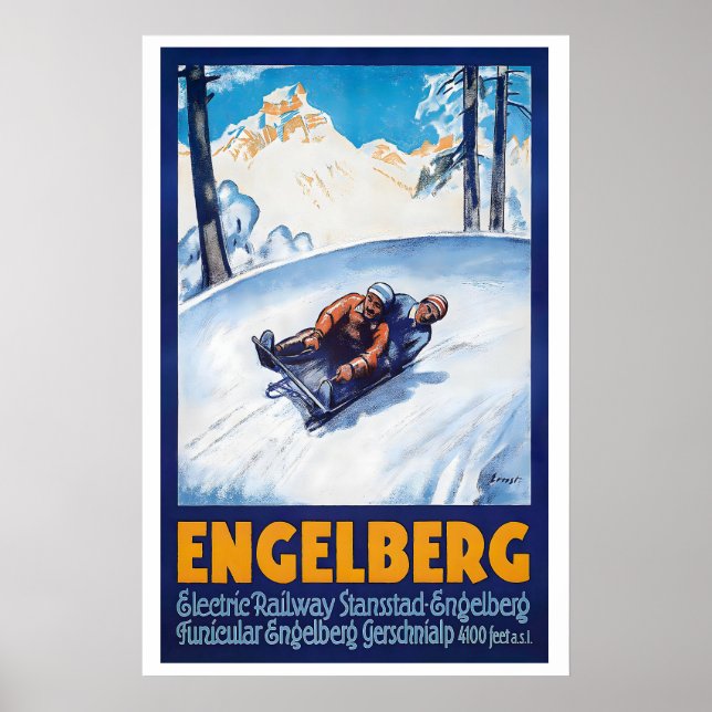 Engelberg Switzerland Winter Sport Vintage Ski Poster (Front)