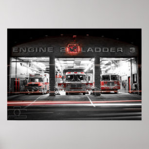 Engine 2 Station at night - 19" x 13", (Matte) Poster