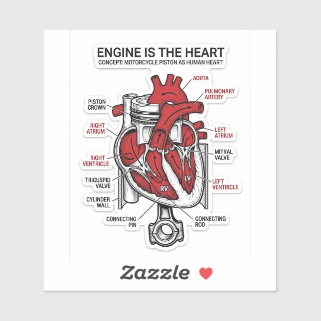 Engine Is The Heart Sticker — Piston Anatomy Decal (Sheet)