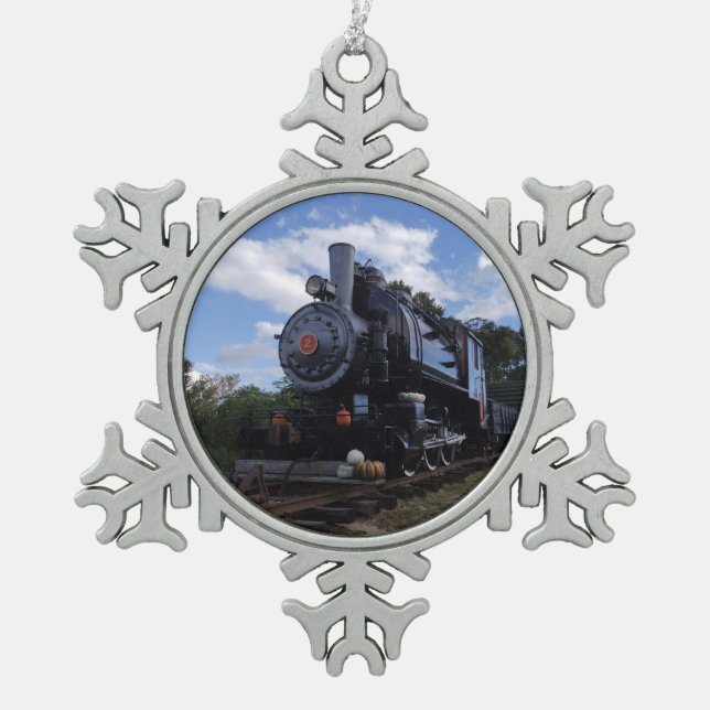 Engine Number 2 Snowflake Pewter Christmas Ornament (Front)