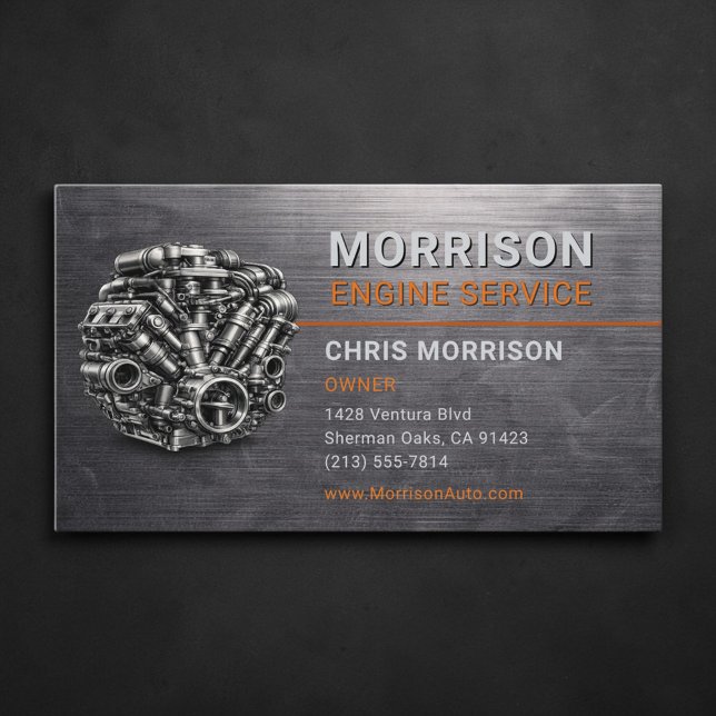 Engine Service Auto Motor Metallic Business Card (Creator Uploaded)