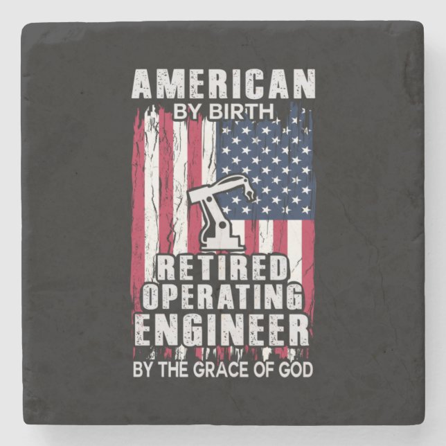 Engineer American Retired Operating Engineer Stone Coaster (Front)