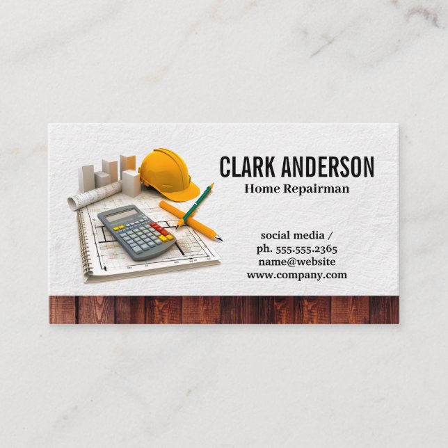 Engineer Blue Prints Tool Equipment | Builder Business Card (Front)