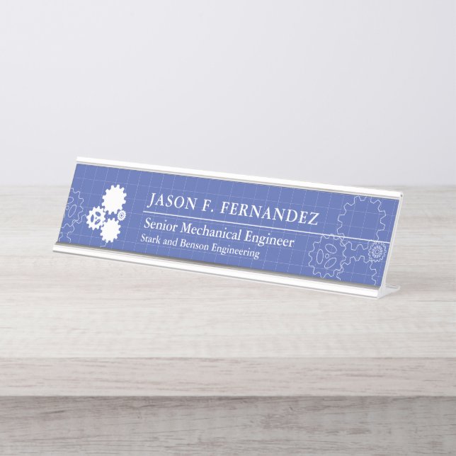 Engineer Blueprint Style Custom Desk Name Plate (Front)
