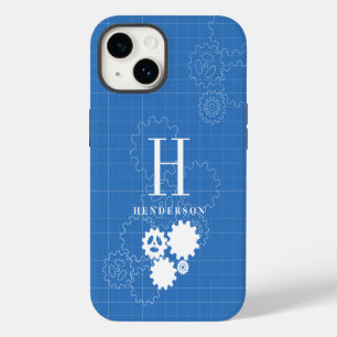 Engineer Blueprint Style Custom Monogram Name iPhone 14 Case