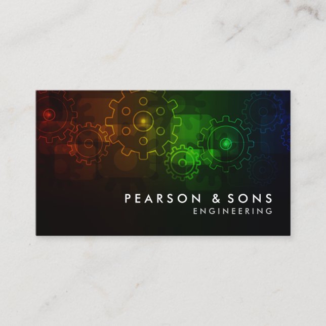 Engineer Engineering Abstract Gears Business Card (Front)